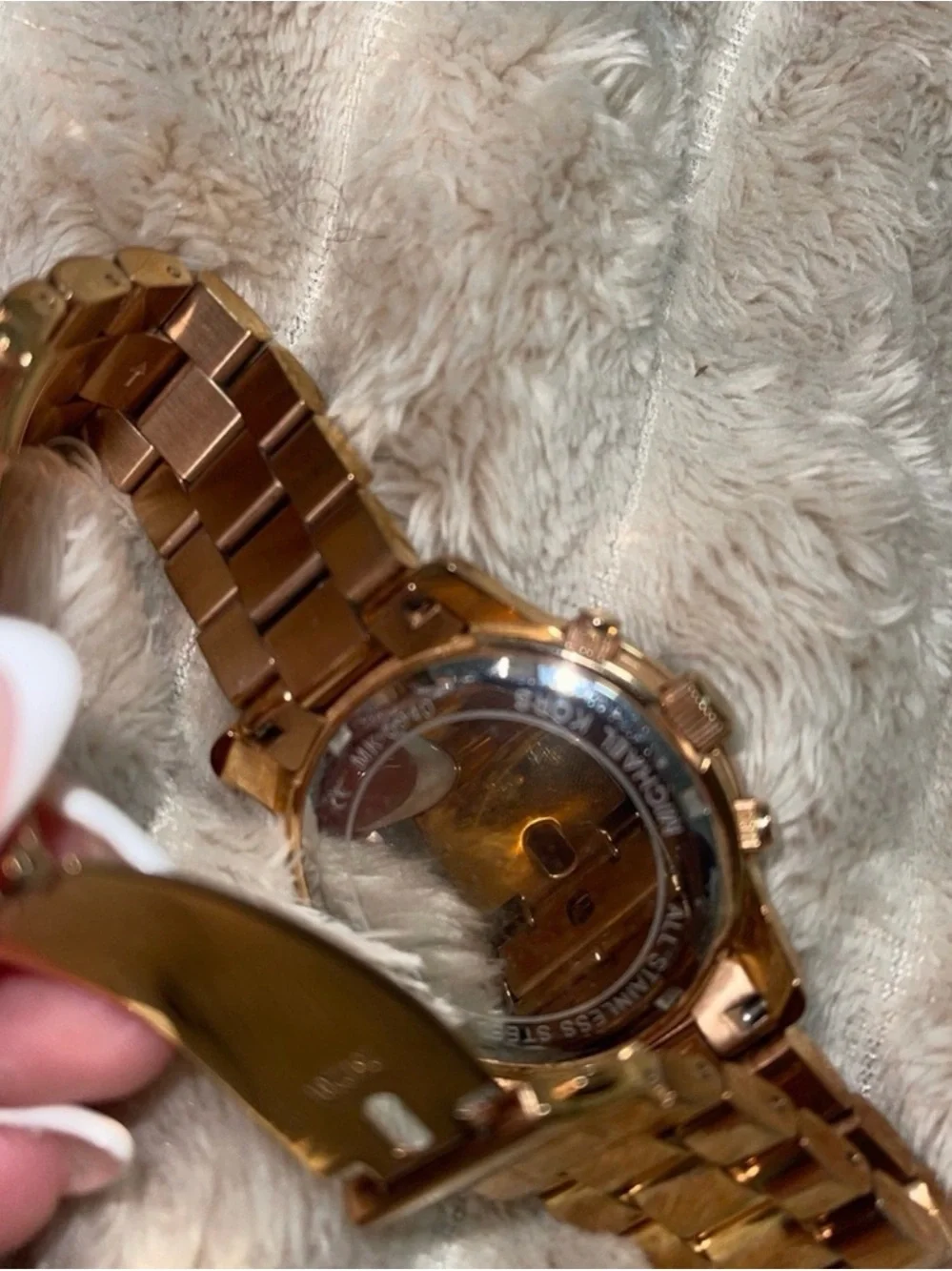 Michael Kors Gold-Tone Watch with Blue Dial and Chronographs